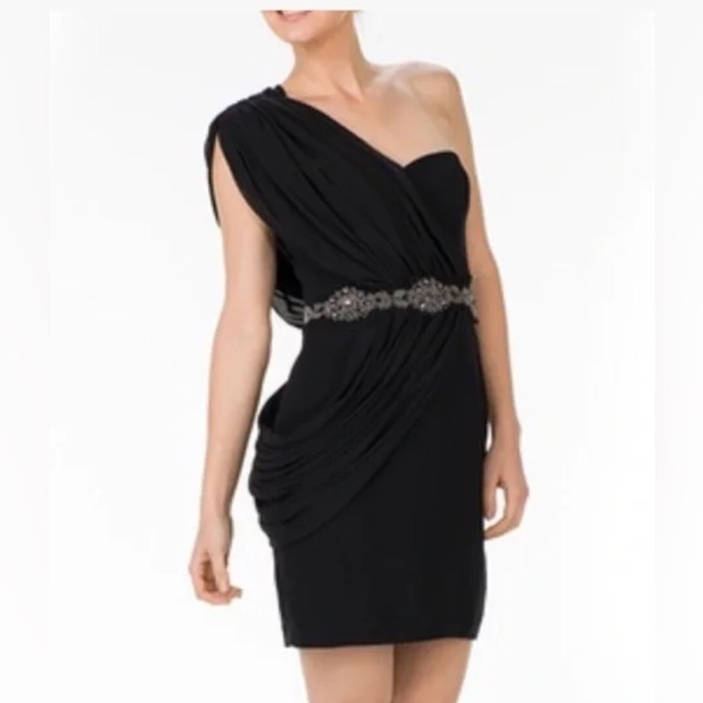 NWT! Pearl Georgina Chapman By Marchesa Black Pleated One Shoulder Cocktail - Picture 11 of 11